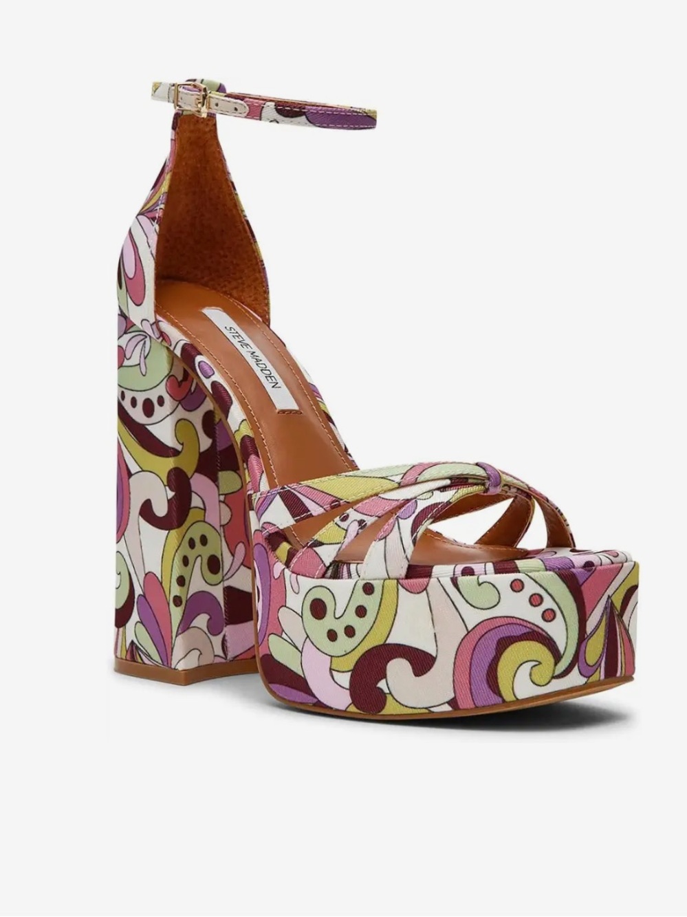 ISO Steve Madden Floral Retro Print Platform Sandal in Pink & Green